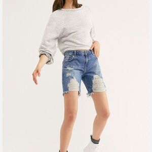 One Teaspoon Stevies Boyfriend Ripped Bermuda Jean Shorts